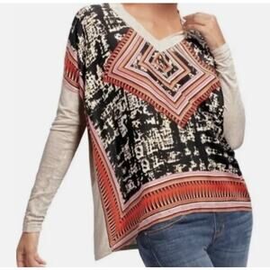 Cabi Aztec Print Silk Scarf Blouse #768 Medium Dolman Sleeve